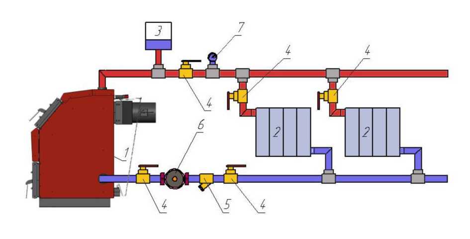 Схема подключения котла к открытой системе с естественной циркуляцией теплоносителя..jpg